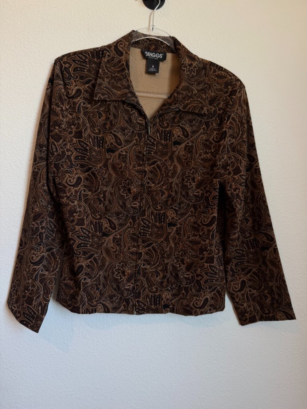 Briggs New York Vintage Y2K Brown Paisley Zip Jacket Blazer Retro 70s Size 8 - Picture 2 of 8